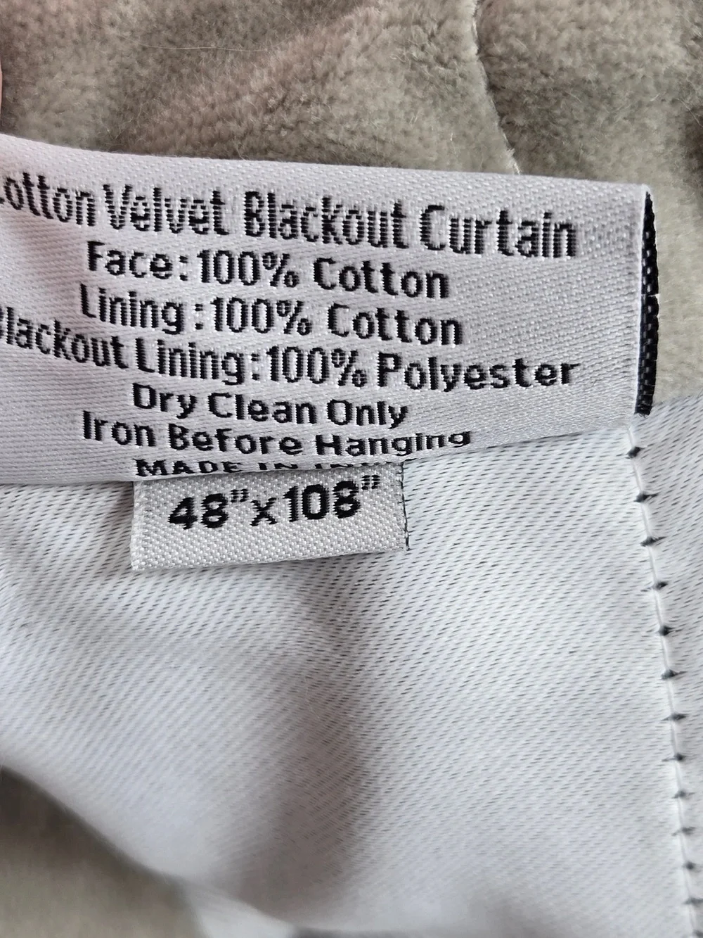 NWT QUINCE 1 48x108 Cotton Velvet True Blackout Curtain Light Grey 9781